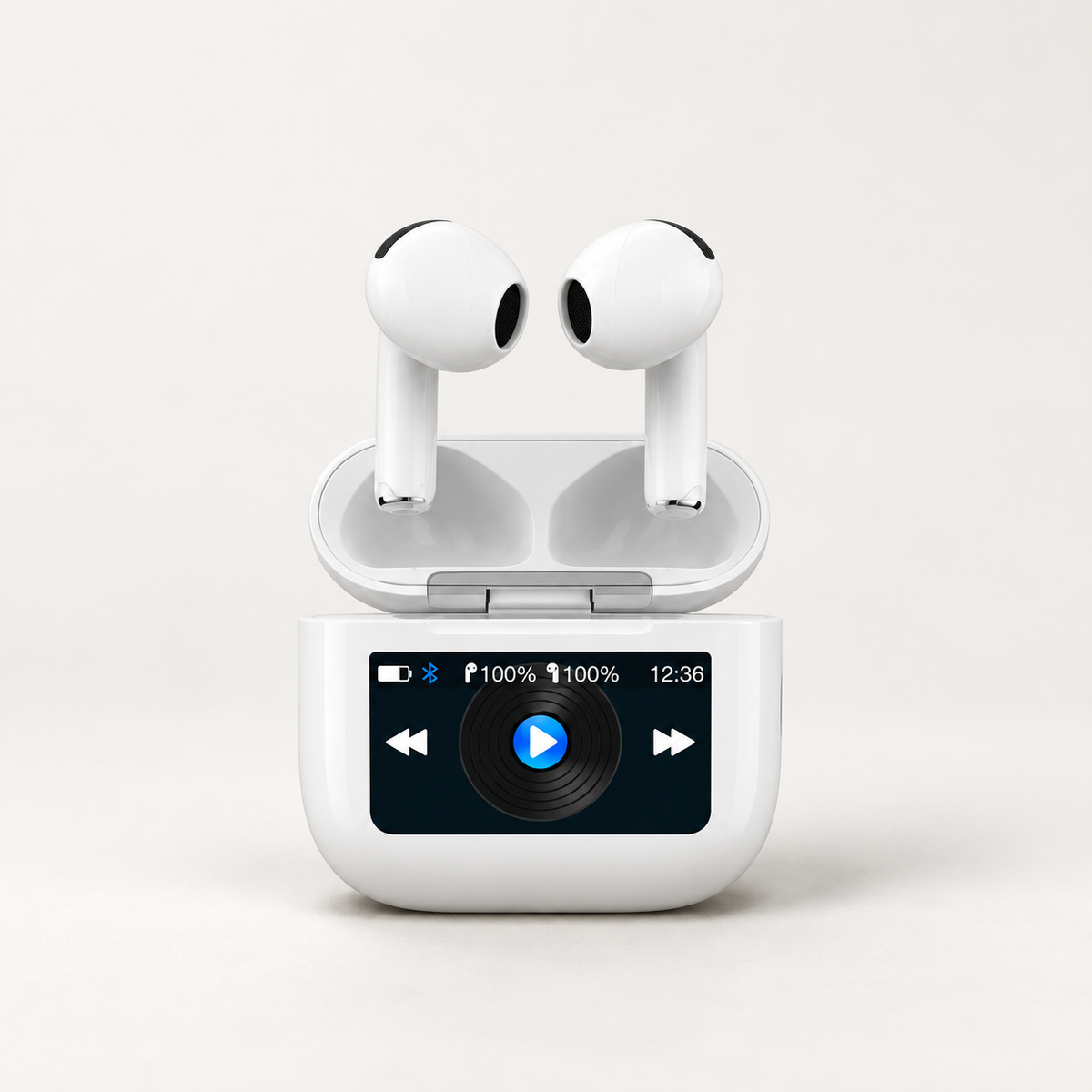 GREY Studio catalog | Porodo Soundtec Glimpse Touch Display TWS - White | PD-STWLEP039-WH