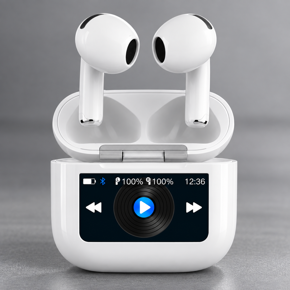 GREY Studio detail | Porodo Soundtec Glimpse Touch Display TWS - White | PD-STWLEP039-WH