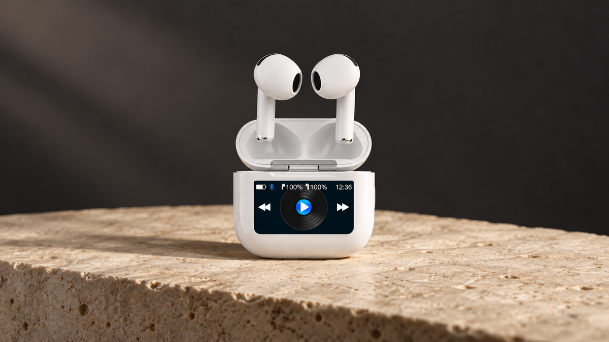 GREY Studio editorial | Porodo Soundtec Glimpse Touch Display TWS - White | PD-STWLEP039-WH