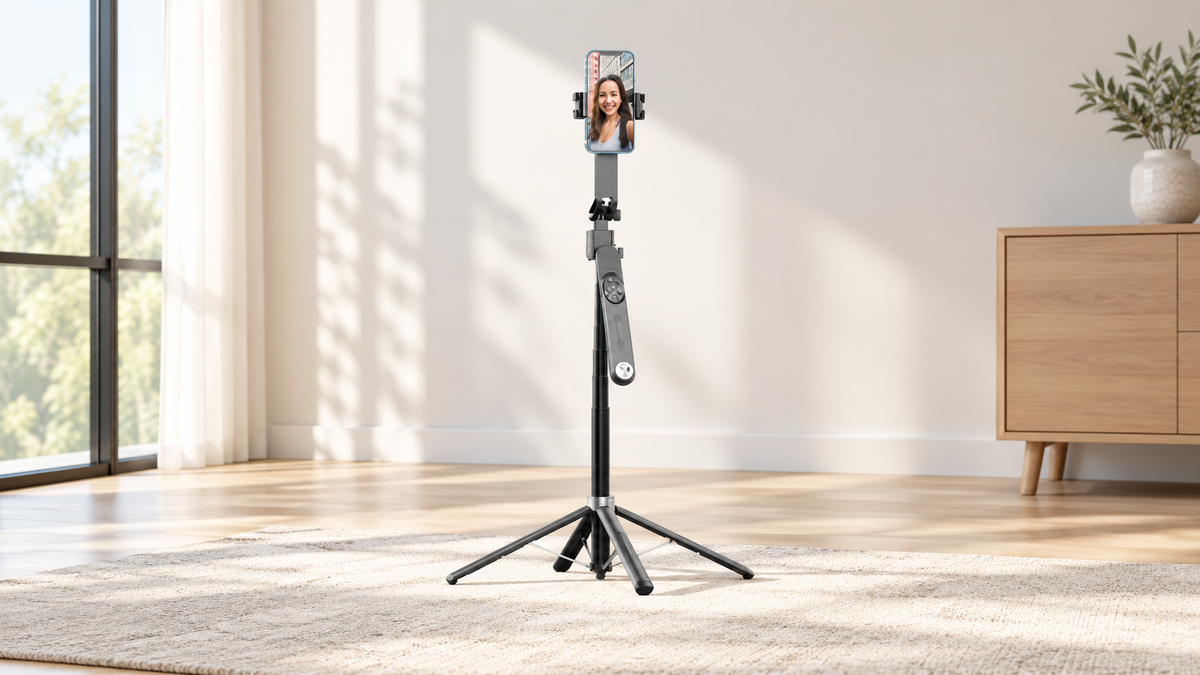 GREY Studio lifestyle | Porodo Selfie Stick Pro X with 360� AI Tracking - Black | PD-TRSLFT-BK