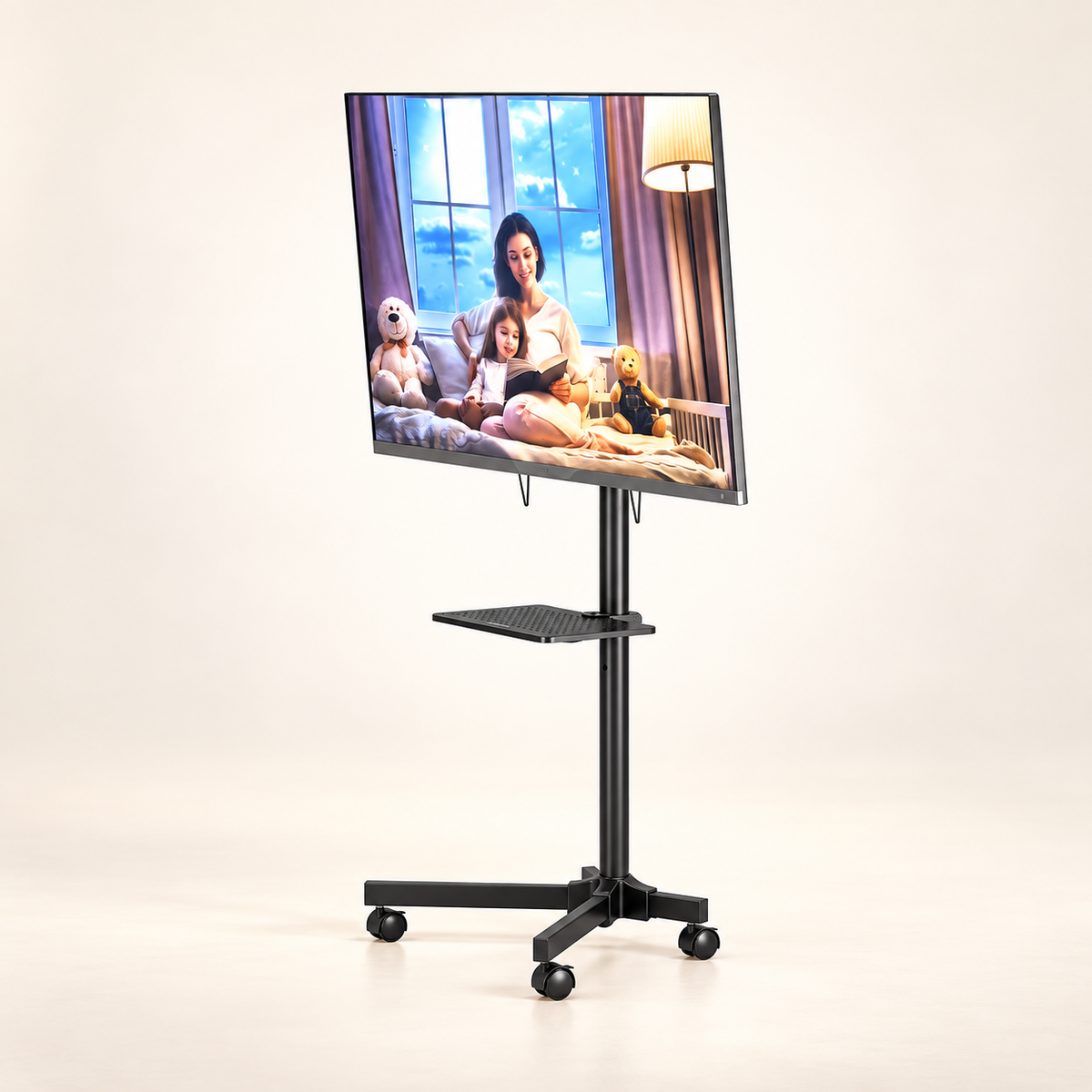 GREY Studio catalog | Porodo Mobile TV Stand Dynamic Swivel & Tilt Adjustable Height | PD-TVCRT-BK