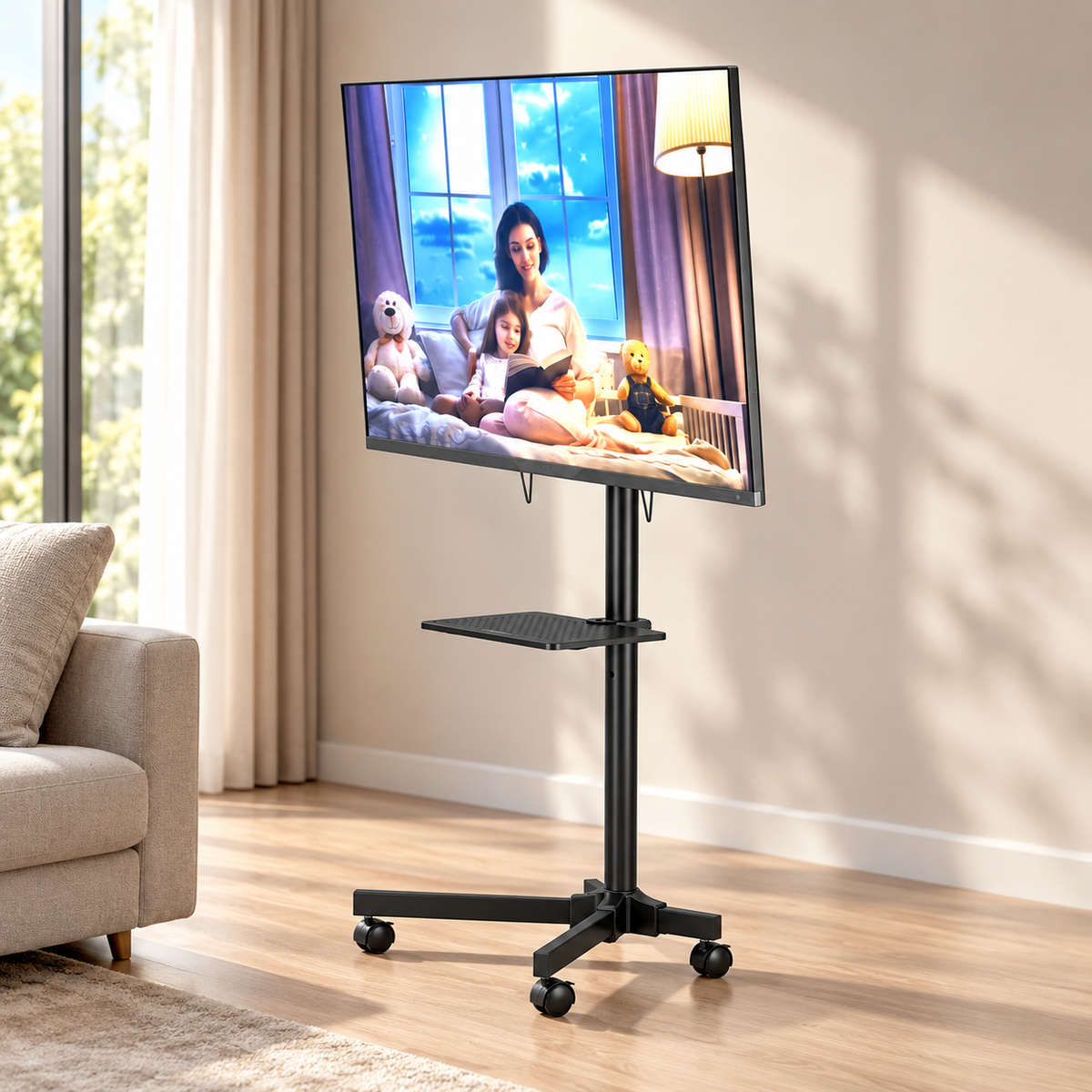 GREY Studio detail | Porodo Mobile TV Stand Dynamic Swivel & Tilt Adjustable Height | PD-TVCRT-BK