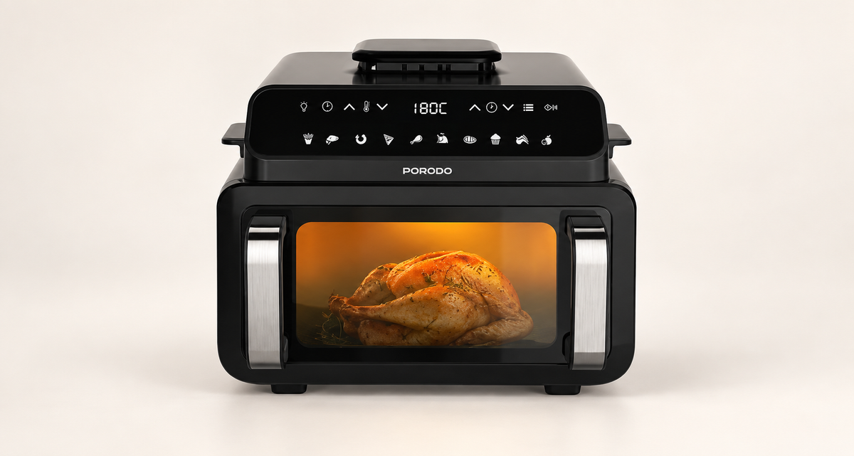 GREY Studio catalog | Porodo Lifestyle Flexi Cook Pro Indoor Grill, Pizza Oven, Air Fryer - Black | PDAF1015BK