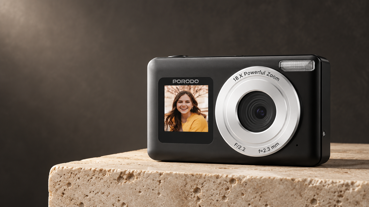 GREY Studio editorial | Porodo Lifestyle Dual-Screen Digital Camera - Black | PDETK07BK