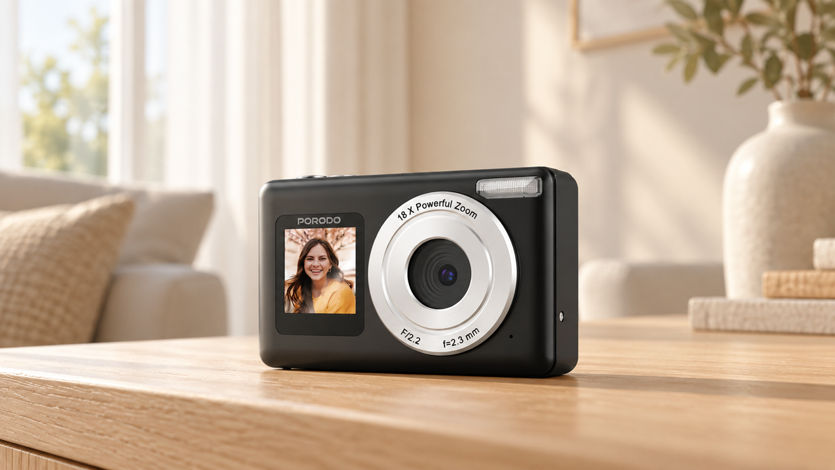 GREY Studio lifestyle | Porodo Lifestyle Dual-Screen Digital Camera - Black | PDETK07BK