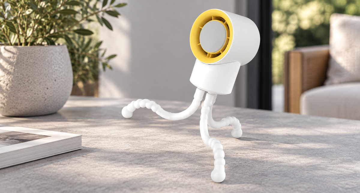 GREY Studio lifestyle | Porodo Lifestyle Coolflex Mini Handheld Fan - White | PDF35AWH