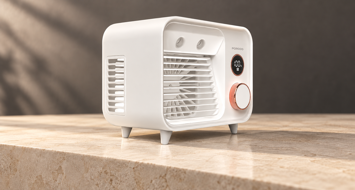 GREY Studio editorial | Porodo Lifestyle Mini Mist Fan Desktop Air Cooler - White | PDF853WH