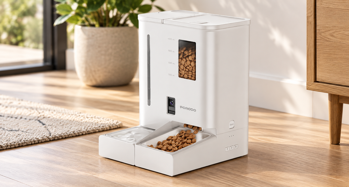 GREY Studio lifestyle | Porodo Petmate Automatic Pet Feeder with Wi-Fi, Camera & App Control - White | PDFD035VWH
