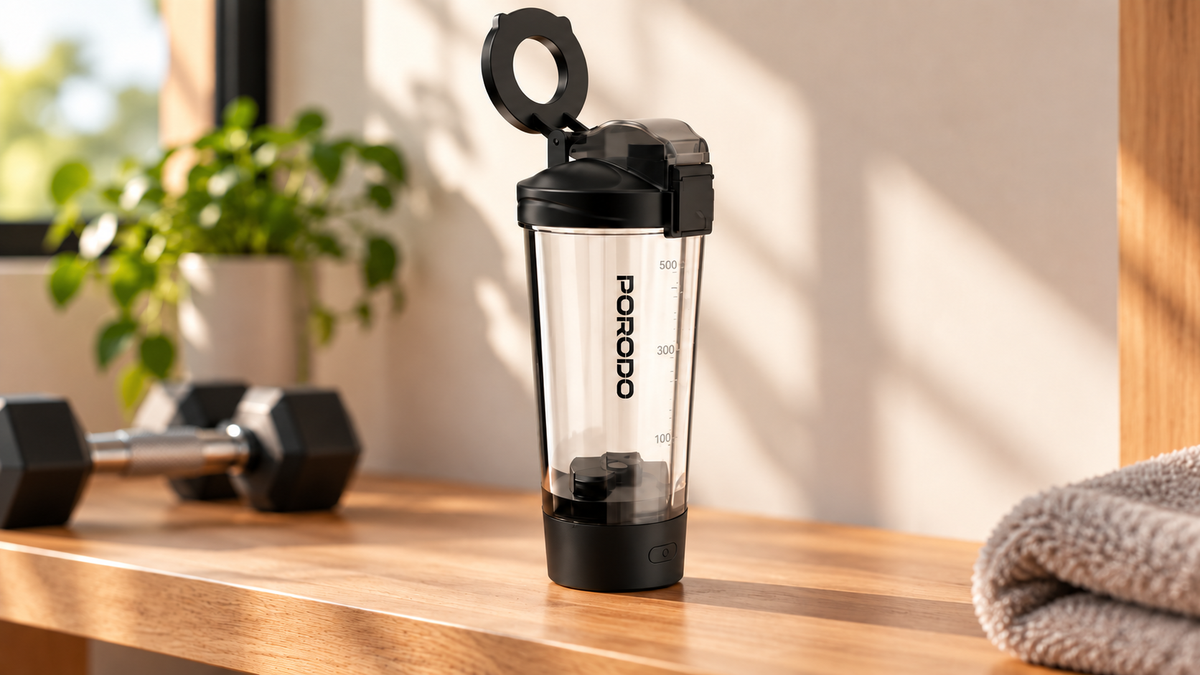 GREY Studio lifestyle | Porodo Lifestyle Grip & Mix Protein Shaker Bottle - Black | PDFFX396FQ