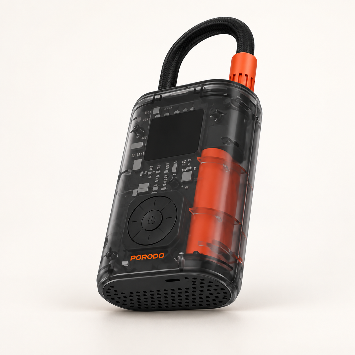 GREY Studio catalog | Porodo Vyrox Car Tire Inflator with Real-Time Pressure Display - Black | PDGA05BK