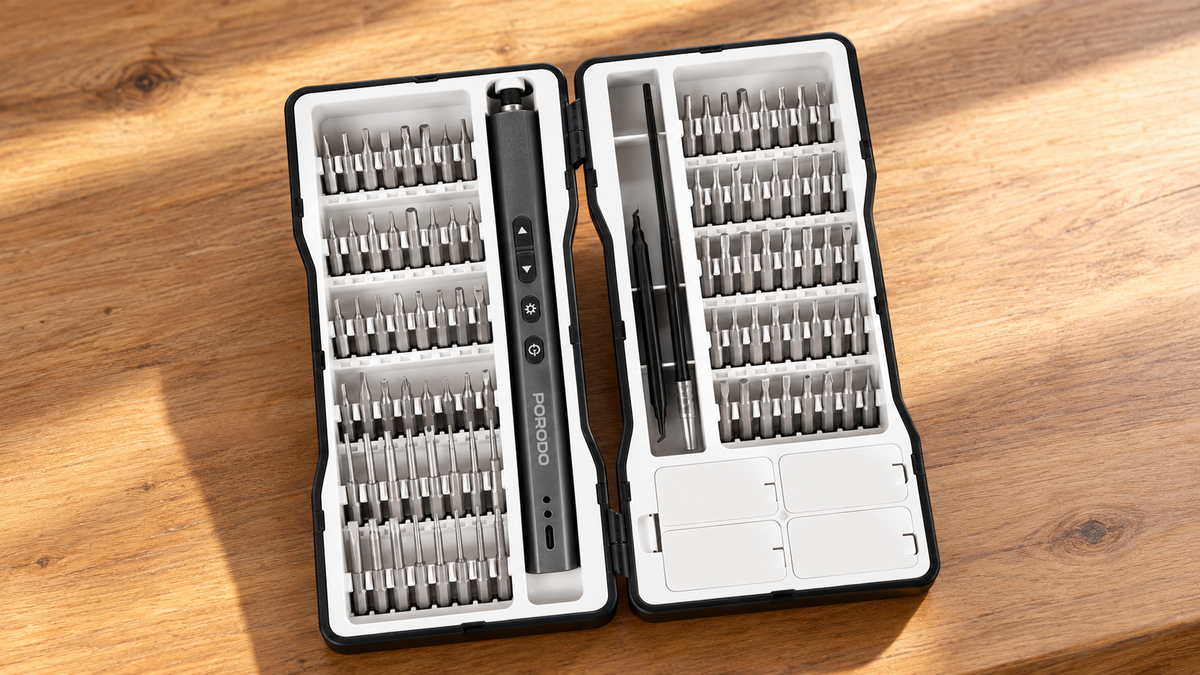 GREY Studio lifestyle | Porodo TechFix 97In1 Electric Screwdriver Kit - Black | PDGTE970BK