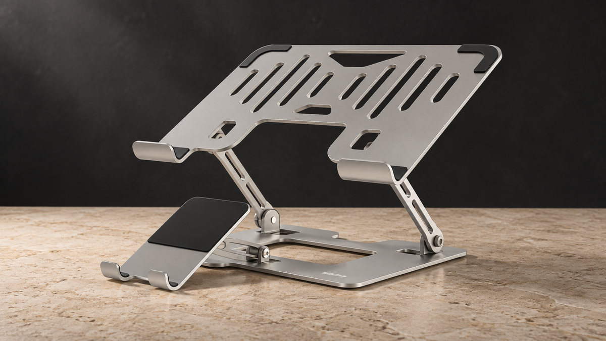 GREY Studio editorial | Porodo Smart Folding Multi-Device Stand - Silver | PDHSM09SL