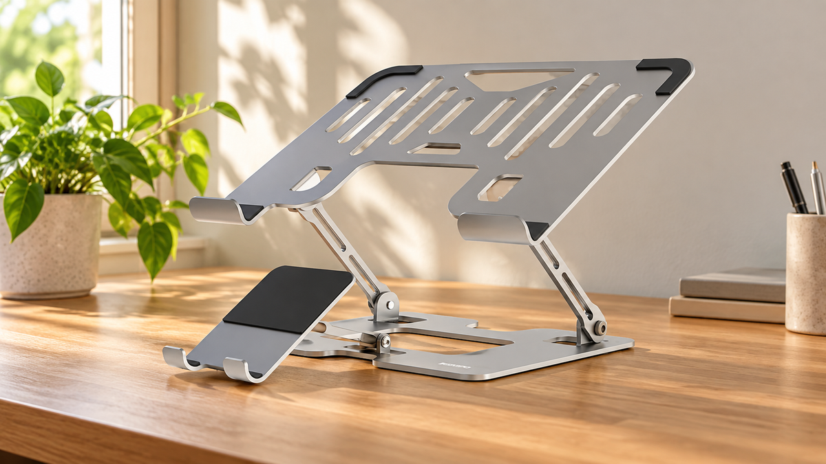 GREY Studio lifestyle | Porodo Smart Folding Multi-Device Stand - Silver | PDHSM09SL