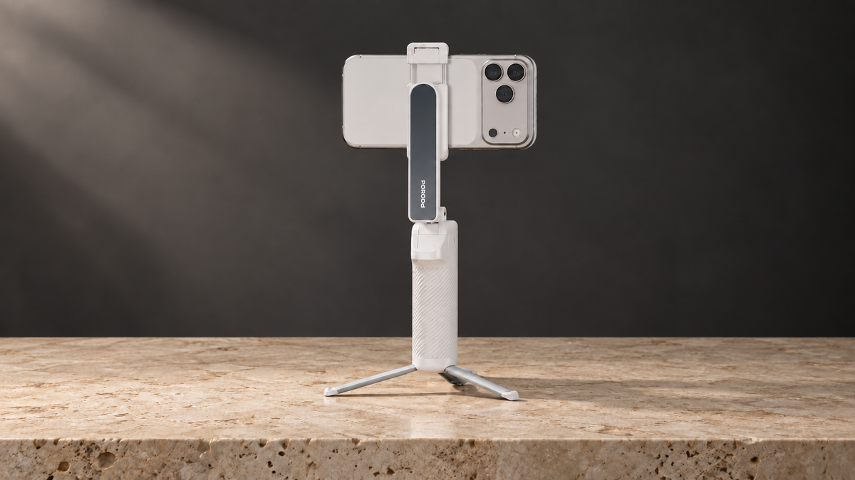 GREY Studio editorial | Porodo Malibu Selfie Stick with Tripod and Bluetooth Shutter Button - White | PDI10WH