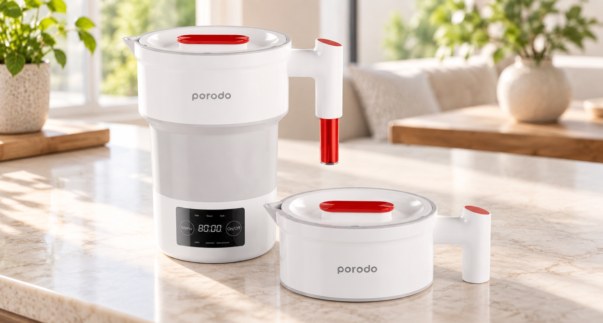 GREY Studio lifestyle | Porodo Lifestyle Portable Folding Electric Kettle - White | PDKTLD850WWH