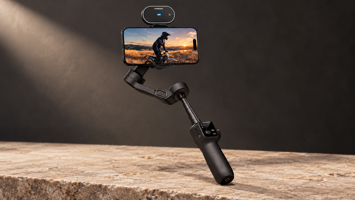 GREY Studio editorial | Porodo Velocam 3-Axis Gimbal Stabilizer - Black | PDLFST176BK