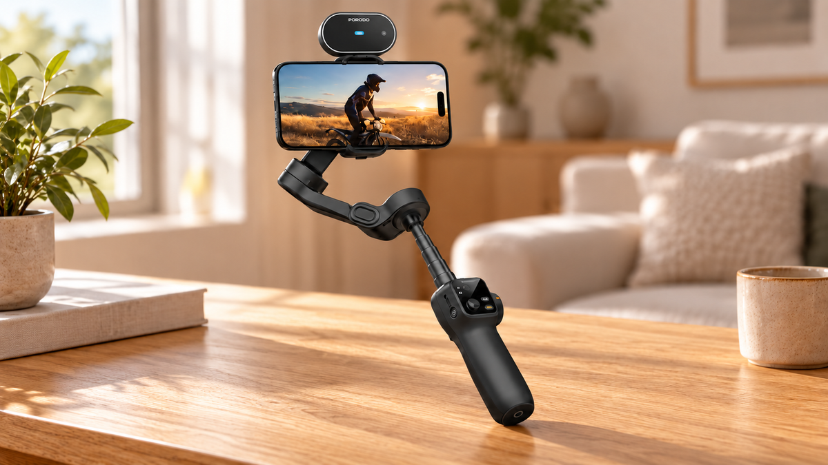 GREY Studio lifestyle | Porodo Velocam 3-Axis Gimbal Stabilizer - Black | PDLFST176BK