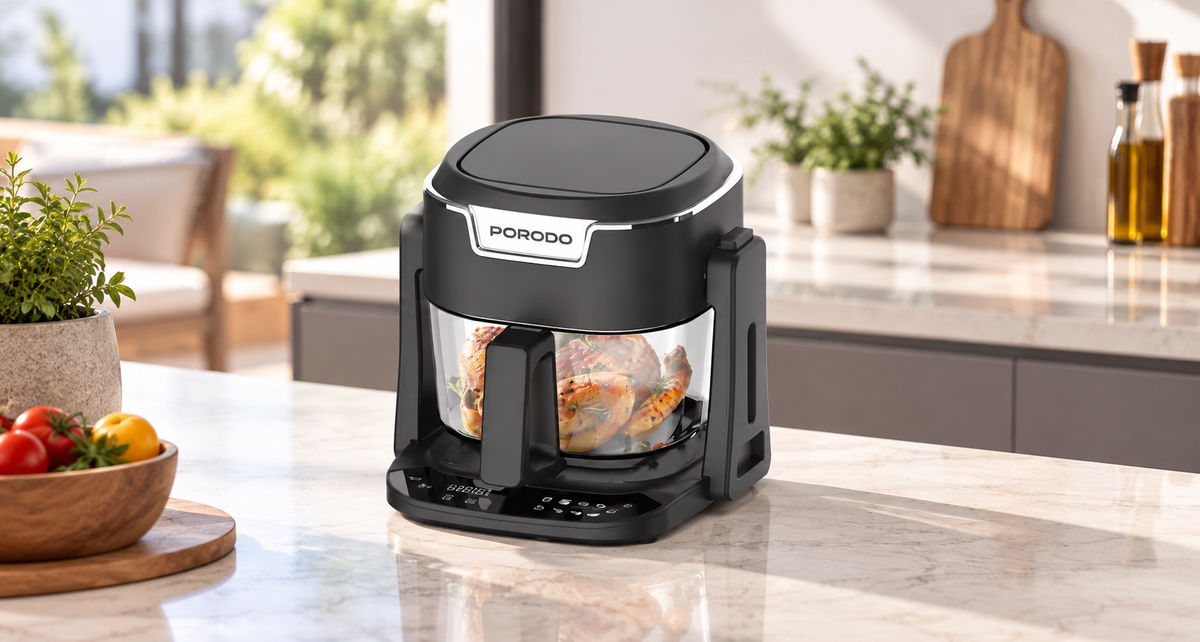 GREY Studio lifestyle | Porodo Lifestyle Quick Flip 3-In-1 Air Fryer | Grill | Hot Pot 4.5L - Black | PDLFST209BK