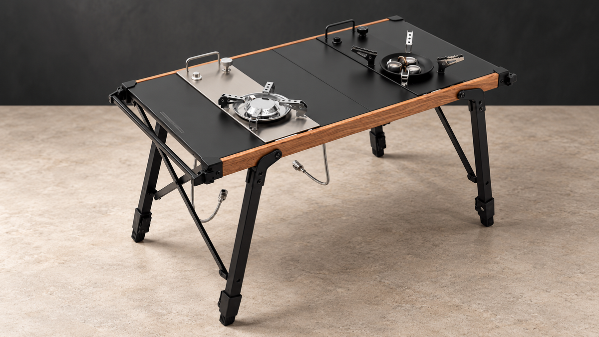 GREY Studio editorial | Porodo Lifestyle Cooking Set Dual Stove Camping Table - Black | PDLFST219BK
