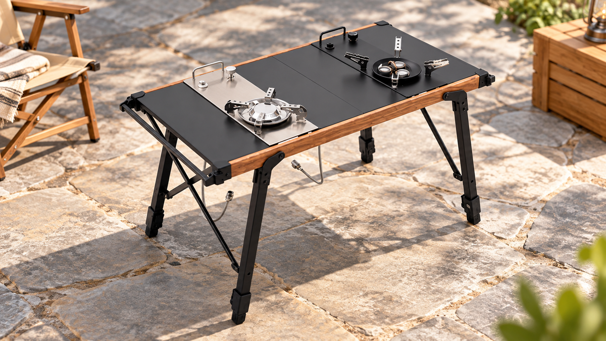 GREY Studio lifestyle | Porodo Lifestyle Cooking Set Dual Stove Camping Table - Black | PDLFST219BK