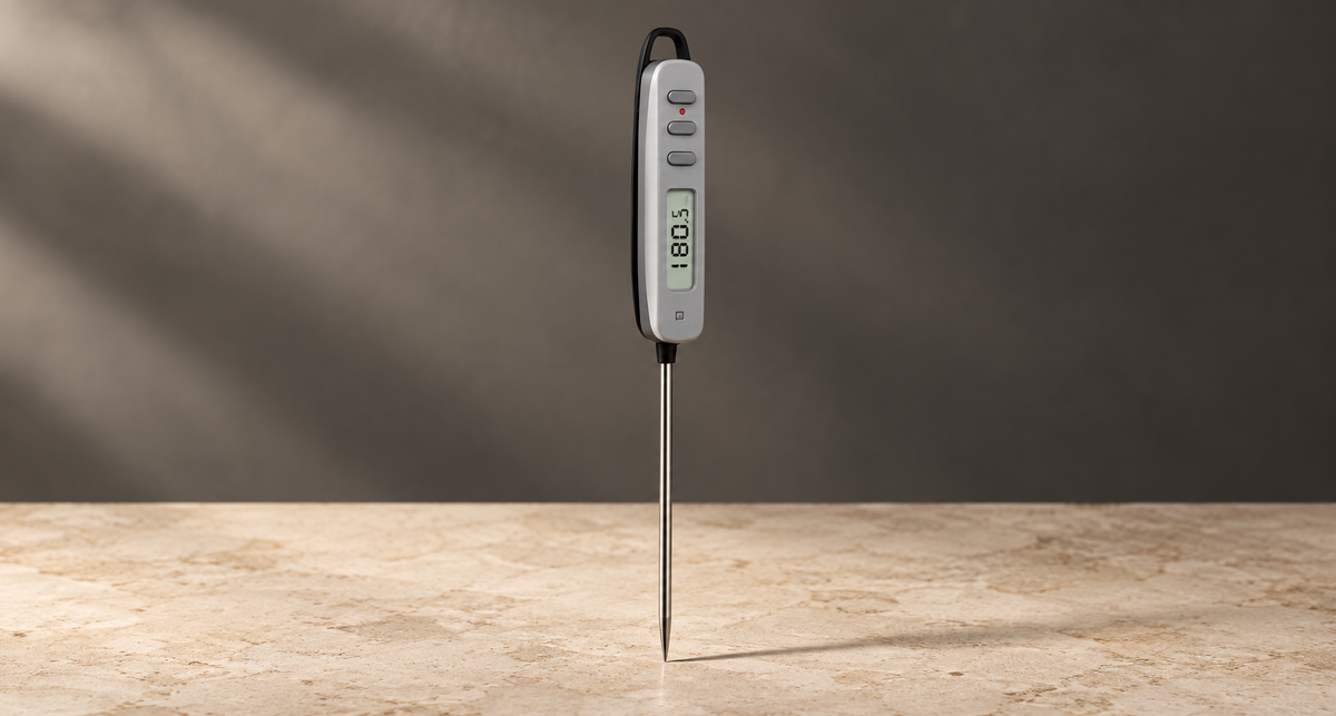 GREY Studio editorial | Porodo Lifestyle Digital Meat Thermometer with 180� Auto-Rotating - Silver | PDLFST6027SL