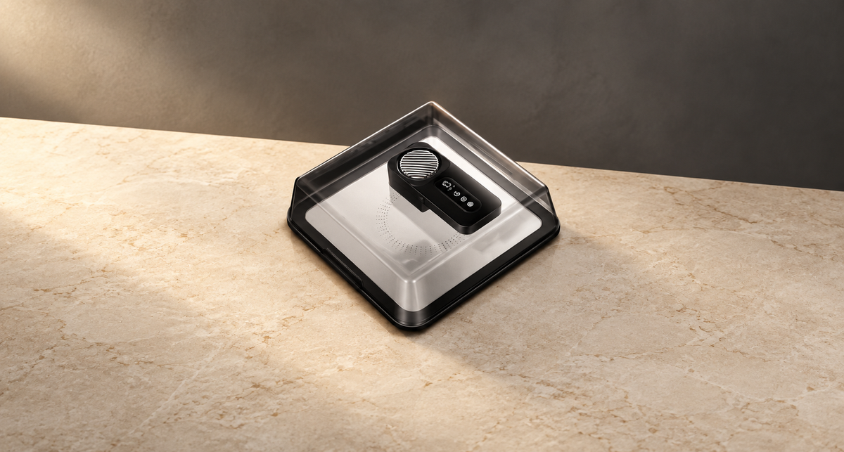 GREY Studio editorial | Porodo Lifestyle Defroze Quick Defrosting Food Tray with UVC LED Protection - Black | PDLFST801BK