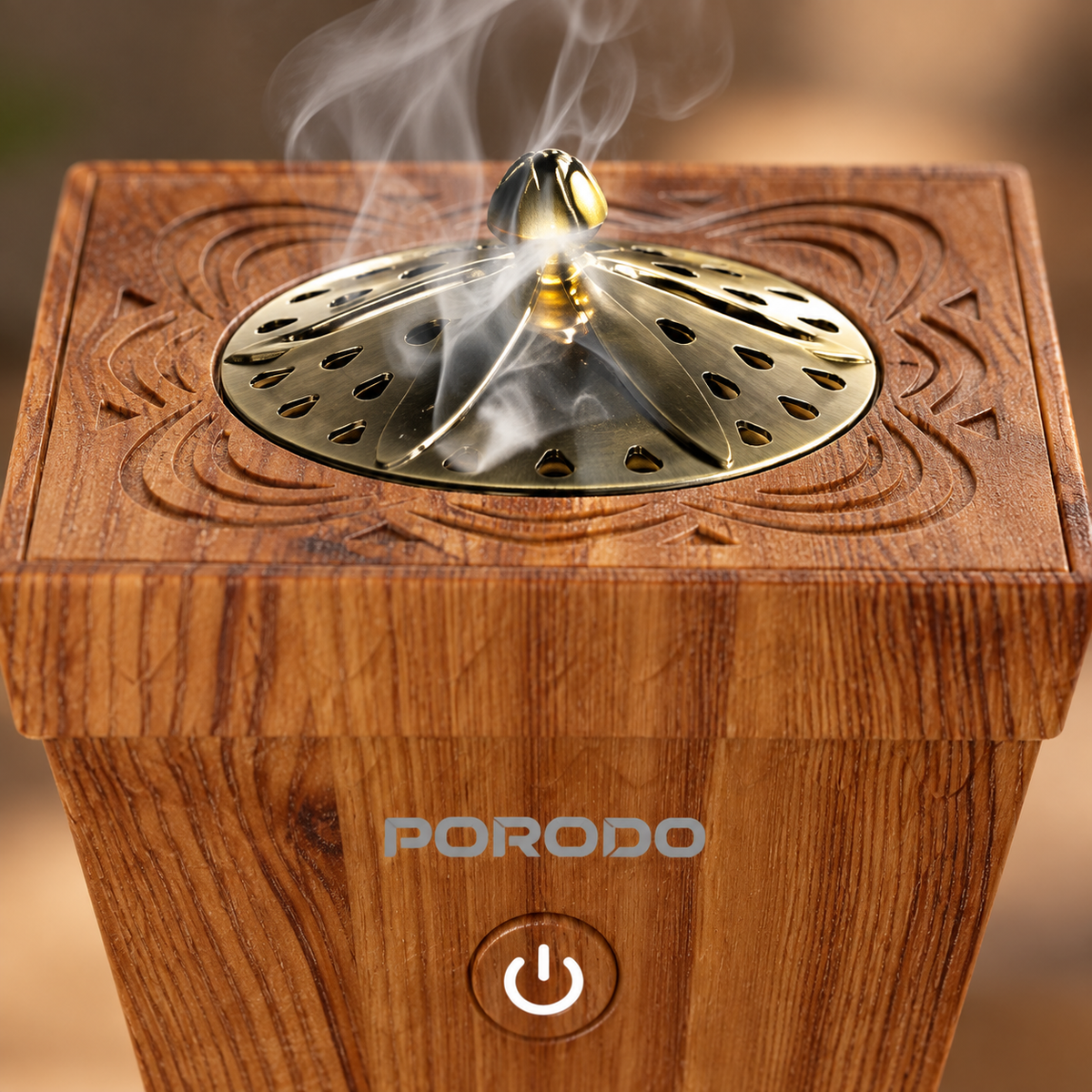 GREY Studio detail | Porodo Lifestyle Classic Wood-Finish Portable Incense Burner - Brown | PDLFSTB10BR