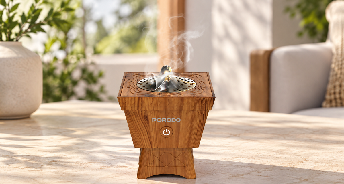 GREY Studio lifestyle | Porodo Lifestyle Classic Wood-Finish Portable Incense Burner - Brown | PDLFSTB10BR