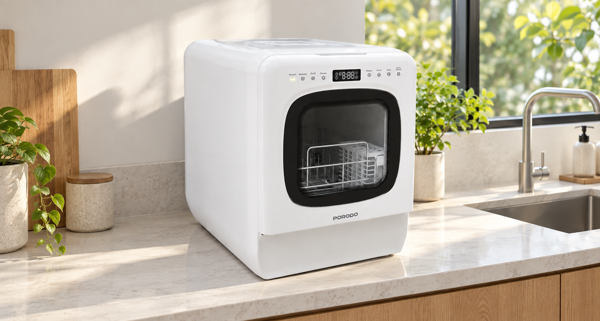 GREY Studio lifestyle | Porodo Lifestyle Safi Countertop Dishwasher - White | PDLFSTC05WH