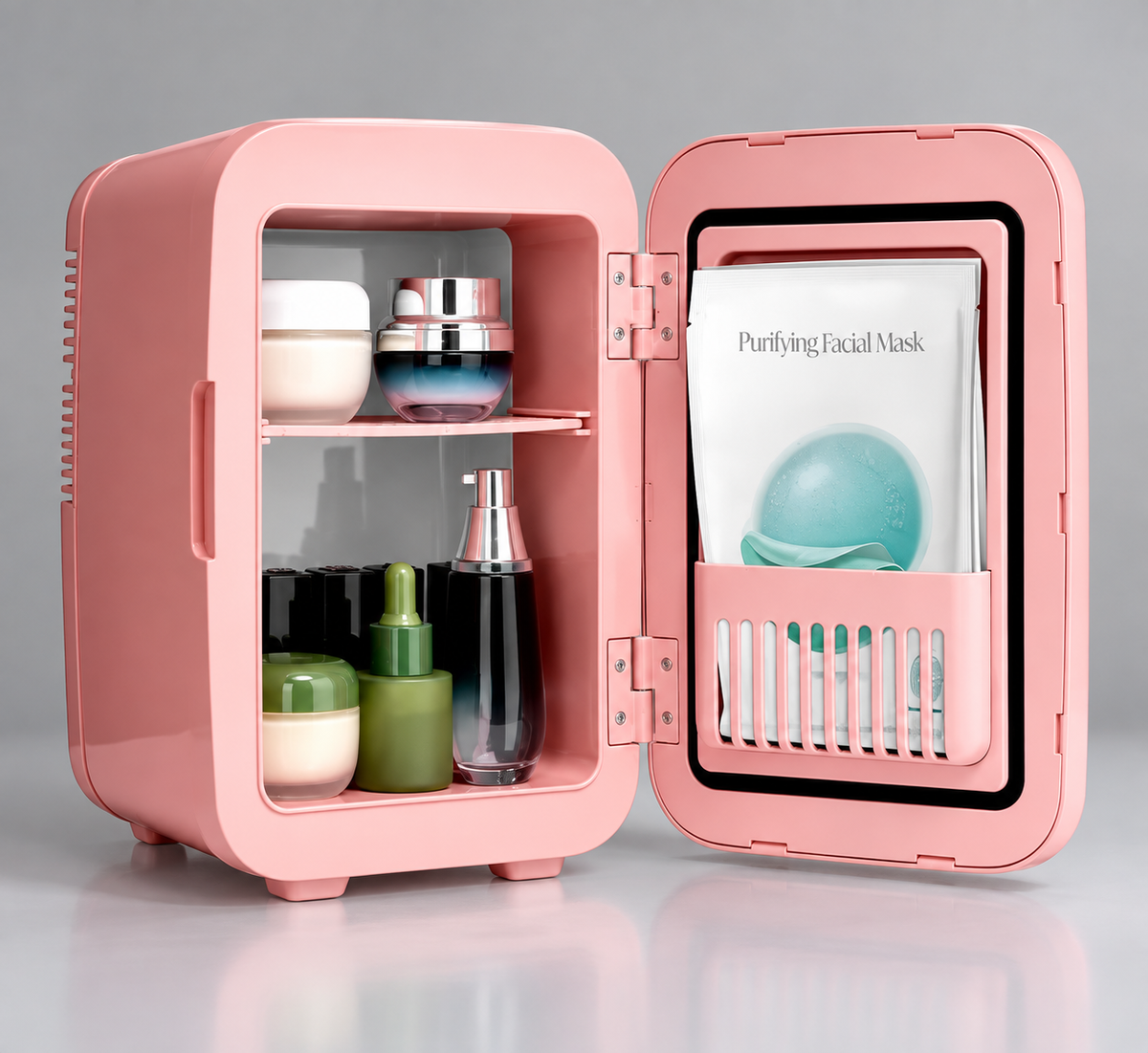 GREY Studio detail | Porodo Frostlite Cooling Mini Makeup Fridge with LED Mirror - Pink | PDLFSTC4PK