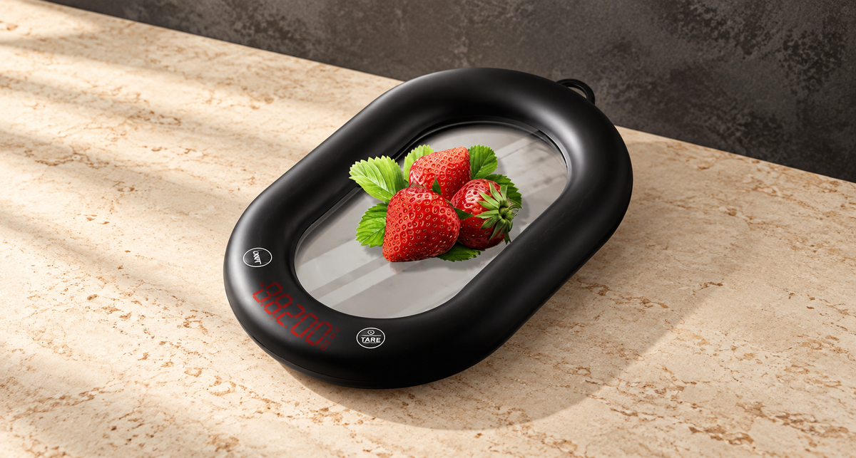 GREY Studio editorial | Porodo Lifestyle Glass Design Smart Kitchen Digital Scale with Real-Time App Sync - Black | PDLFSTCK838BK