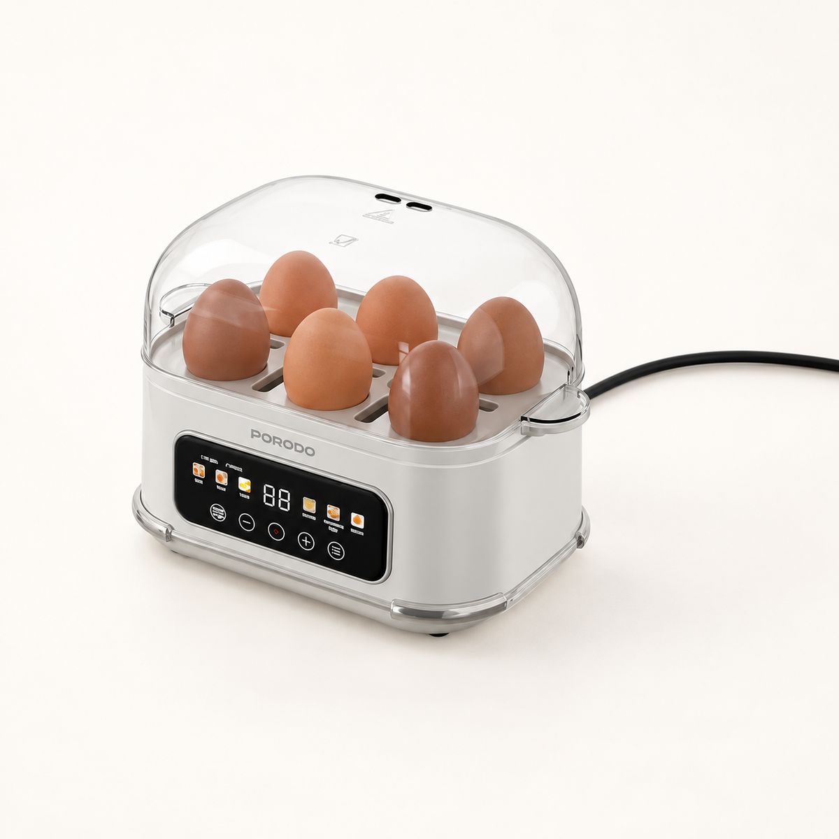 GREY Studio catalog | Porodo Lifestyle Poacher Smart Electric Egg Boiler with Program Selector - White | PDLFSTEB808WH