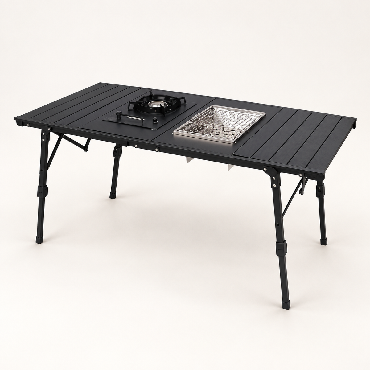 GREY Studio catalog | Porodo Lifestyle All-In-One Outdoor Folding Table with Stove & Grill - Black | PDLFSTHGFT28BK