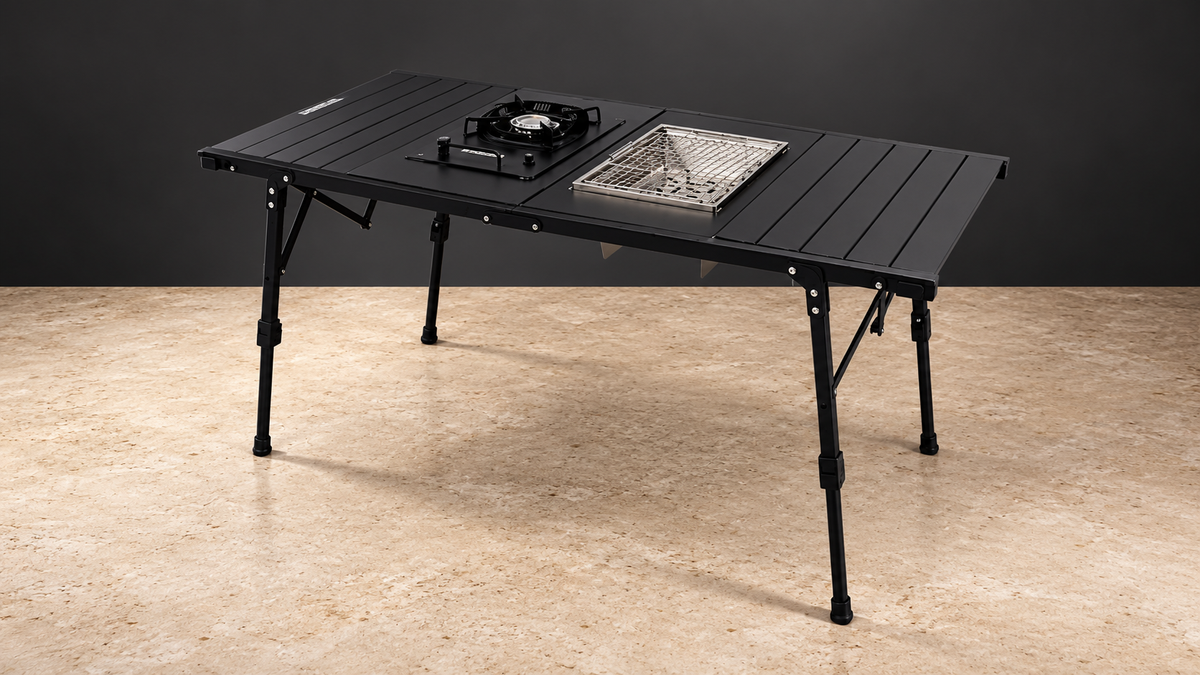 GREY Studio editorial | Porodo Lifestyle All-In-One Outdoor Folding Table with Stove & Grill - Black | PDLFSTHGFT28BK