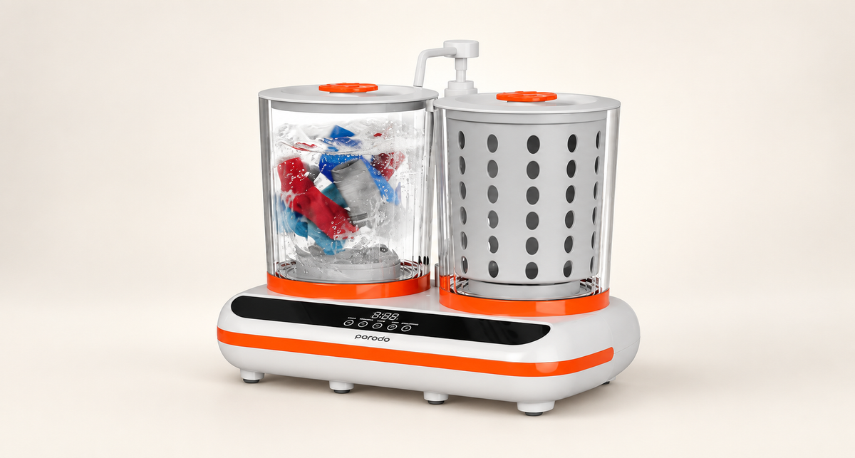 GREY Studio catalog | Porodo Lifestyle Launder Twin 2L Portable Mini Washing Machine - White | PDLFSTHP200WH