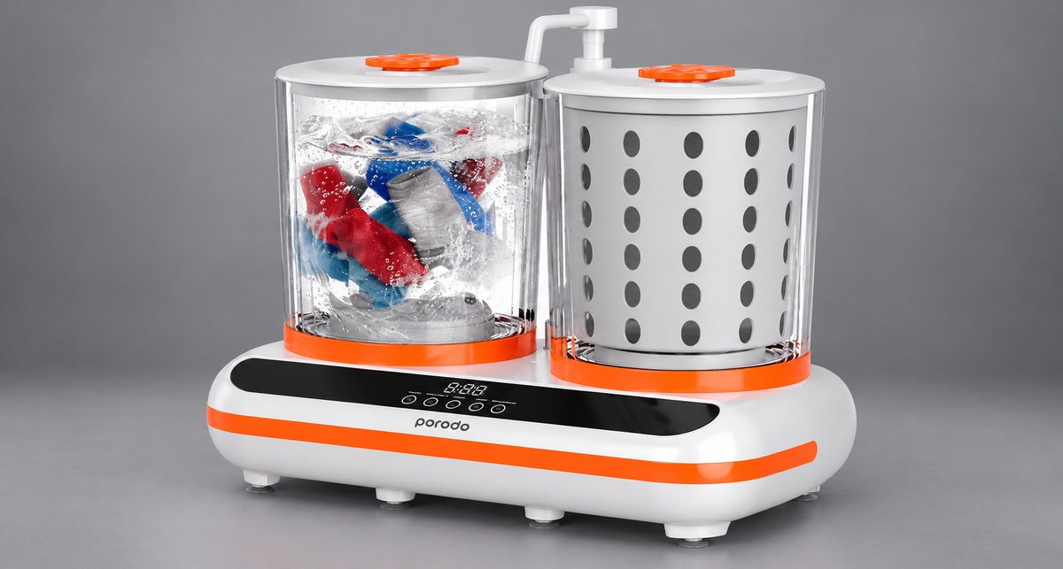 GREY Studio detail | Porodo Lifestyle Launder Twin 2L Portable Mini Washing Machine - White | PDLFSTHP200WH