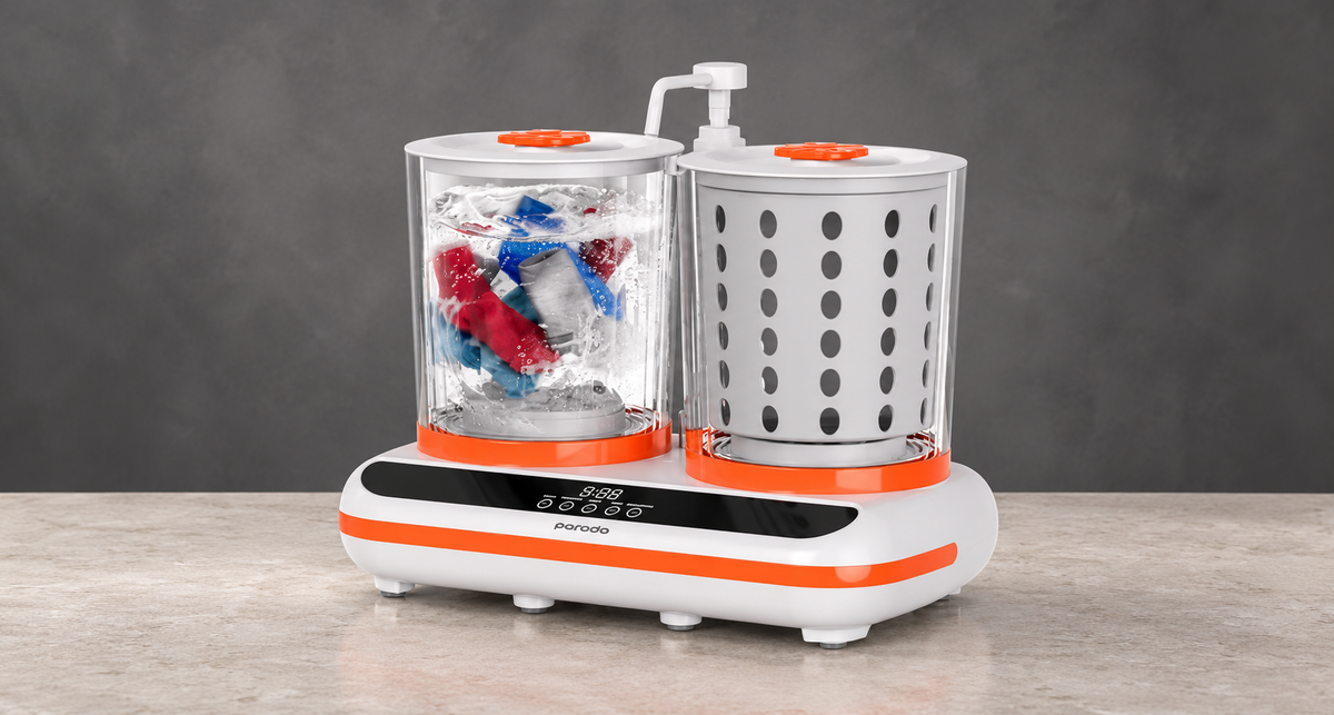 GREY Studio editorial | Porodo Lifestyle Launder Twin 2L Portable Mini Washing Machine - White | PDLFSTHP200WH