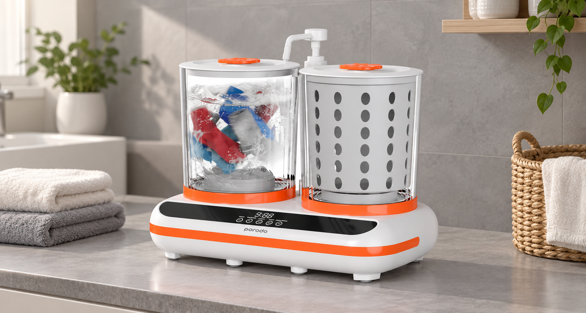 GREY Studio lifestyle | Porodo Lifestyle Launder Twin 2L Portable Mini Washing Machine - White | PDLFSTHP200WH