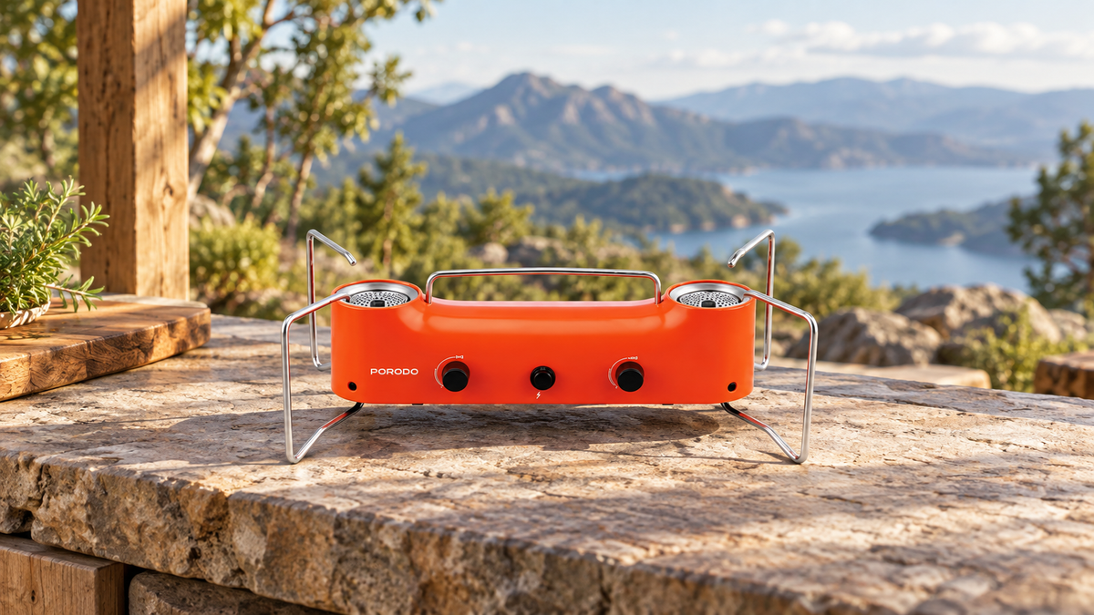 GREY Studio lifestyle | Porodo Lifestyle Dual Burner Camping gas Stove - Orange | PDLFSTJY02OR