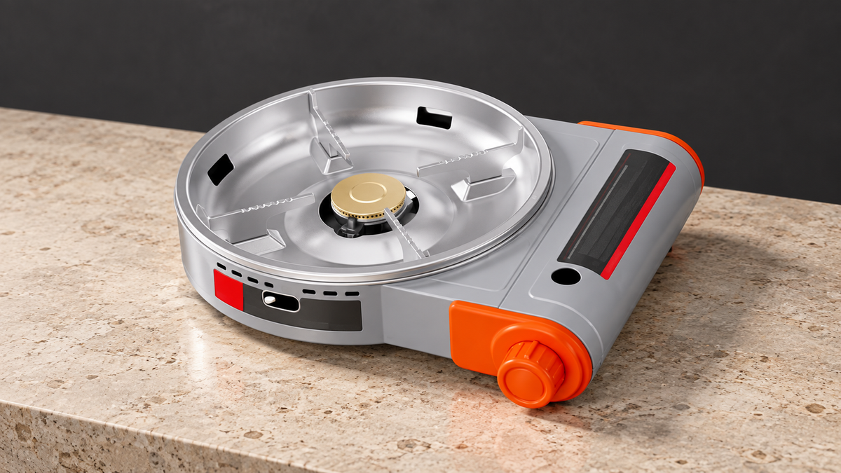 GREY Studio editorial | Porodo Lifestyle Single Burner Tabletop Gas Stove - Grey/Orange | PDLFSTK3000GY