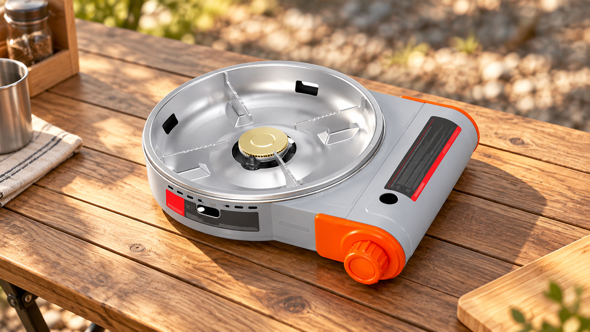 GREY Studio lifestyle | Porodo Lifestyle Single Burner Tabletop Gas Stove - Grey/Orange | PDLFSTK3000GY