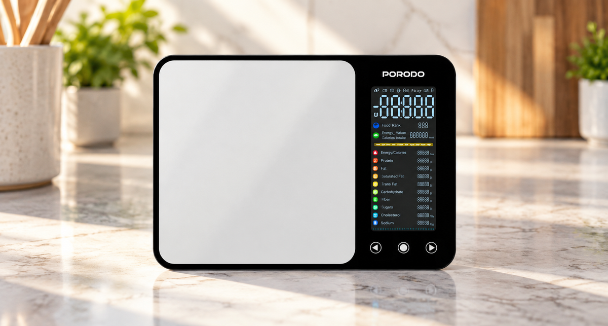 GREY Studio lifestyle | Porodo Lifestyle Kalio Smart Food Kitchen Scale Measuring Tape with Nutritional Calculator - Silver | PDLFSTK86SL