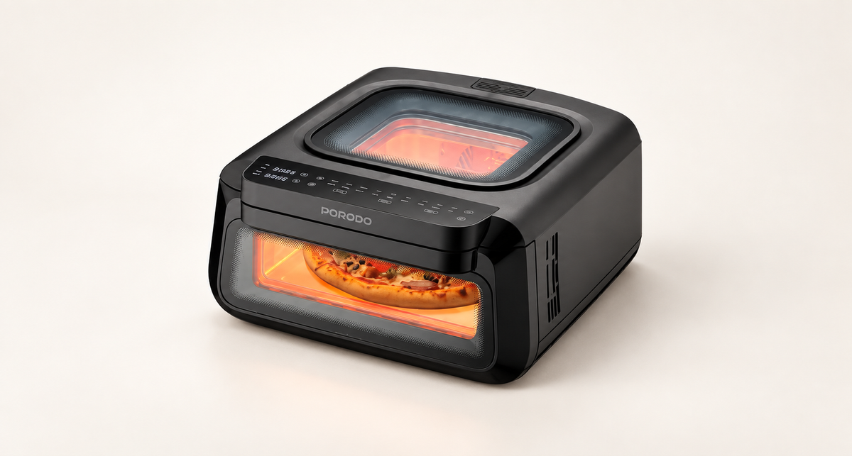GREY Studio catalog | Porodo Lifestyle Crisp Cook 3-In-1 Air Fryer, Pizza, Oven - Black | PDLFSTLF30BK
