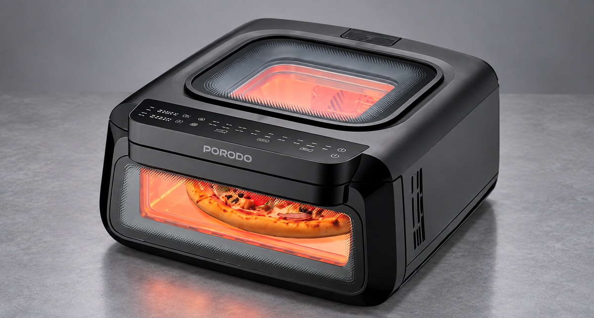 GREY Studio detail | Porodo Lifestyle Crisp Cook 3-In-1 Air Fryer, Pizza, Oven - Black | PDLFSTLF30BK