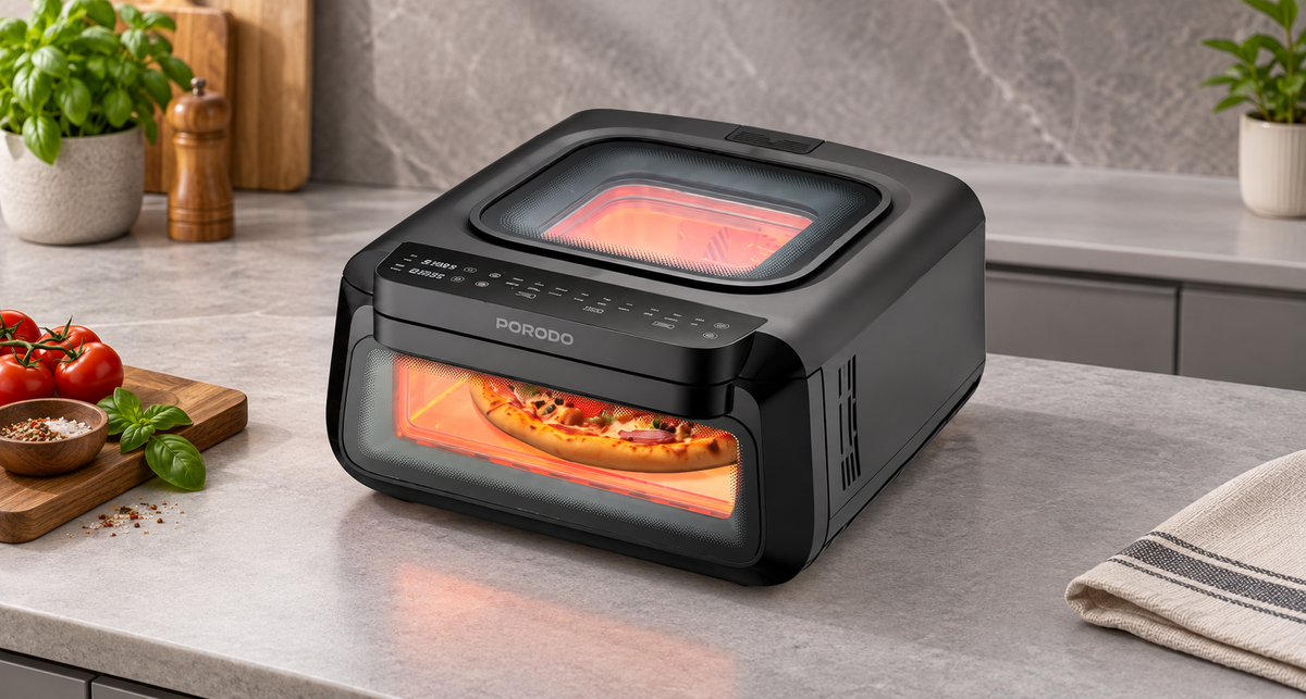 GREY Studio lifestyle | Porodo Lifestyle Crisp Cook 3-In-1 Air Fryer, Pizza, Oven - Black | PDLFSTLF30BK