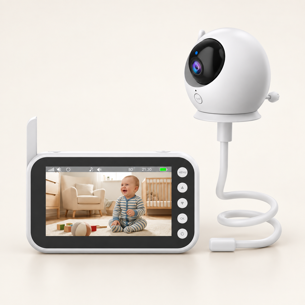 GREY Studio catalog | Porodo Lifestyle Lumi Baby Smart Monitor with Camera and Display Screen - Silver | PDLFSTM100WH