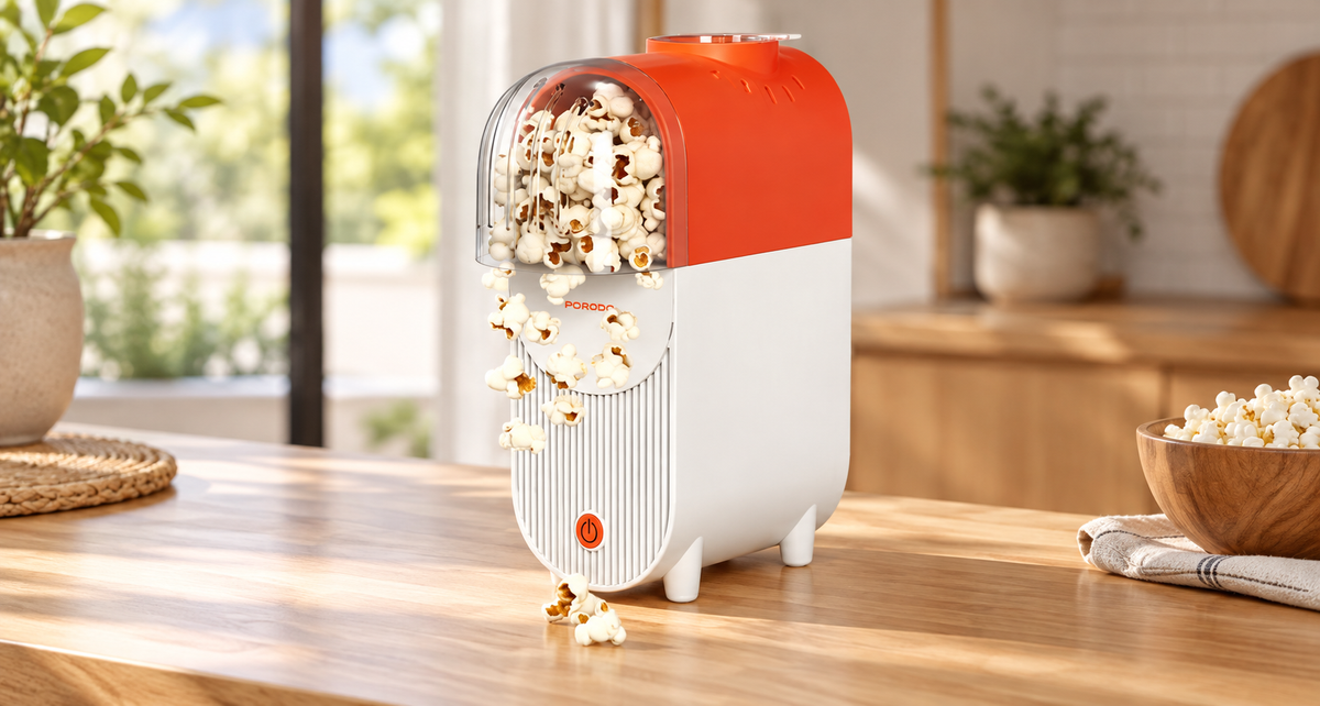 GREY Studio lifestyle | Porodo Lifestyle Popper Hot Air Popcorn Maker with Measuring Cup - White & Orange | PDLFSTN005WHOG
