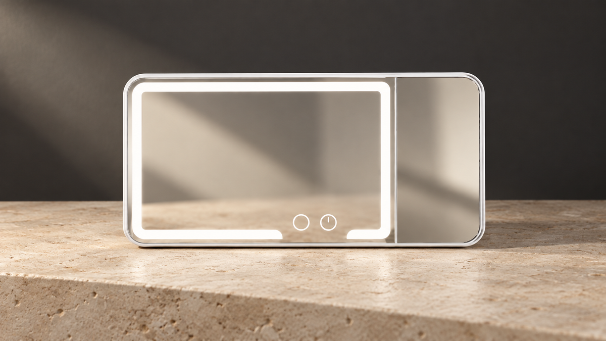 GREY Studio editorial | Porodo Lifestyle Shinevibe LED Car Makeup Mirror - Clear | PDLFSTNZ330