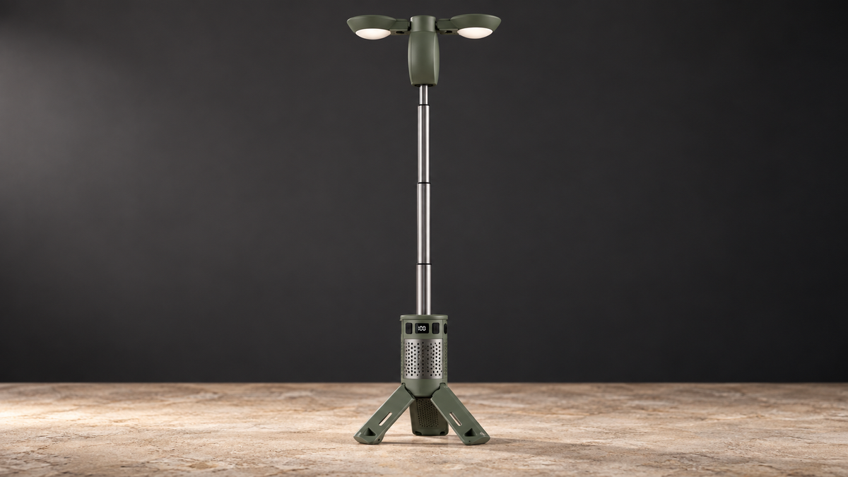 GREY Studio editorial | Porodo Lifestyle Foldable Lantern LED Camping Light with Tripod Base & RGB Lighting - Green | PDLFSTXQZ12GN
