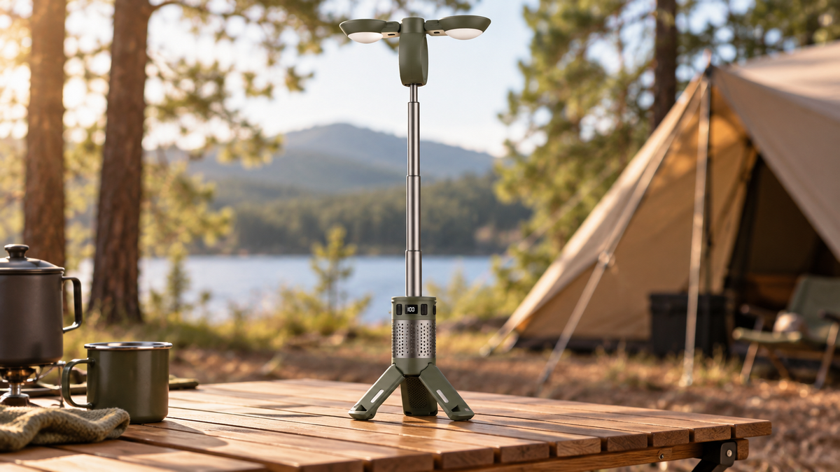 GREY Studio lifestyle | Porodo Lifestyle Foldable Lantern LED Camping Light with Tripod Base & RGB Lighting - Green | PDLFSTXQZ12GN